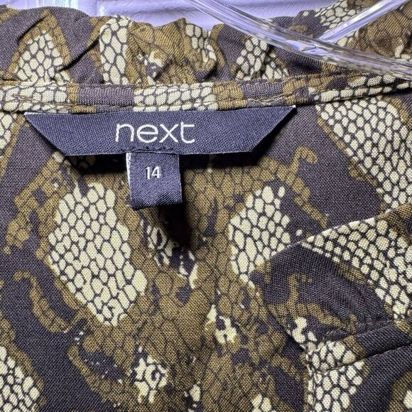 Next OLIVE GREEN Snakeskin PRINT A-LINE LONG SLEEVE DRESS SIZE 14 UK Size 10 US - Picture 6 of 7